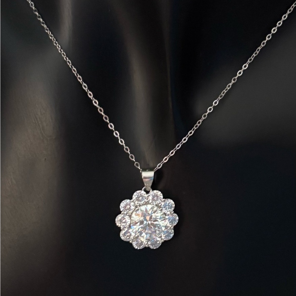 Moissanite 3ct Sterling Silver Flower Pendant